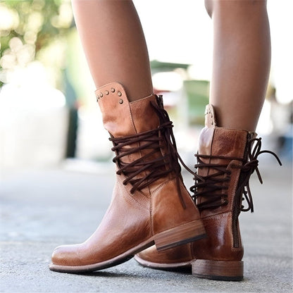 Women's Vintage Mid-Calf Boots Studded Low Heel