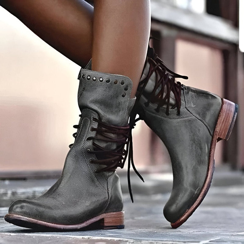 Women's Vintage Mid-Calf Boots Studded Low Heel