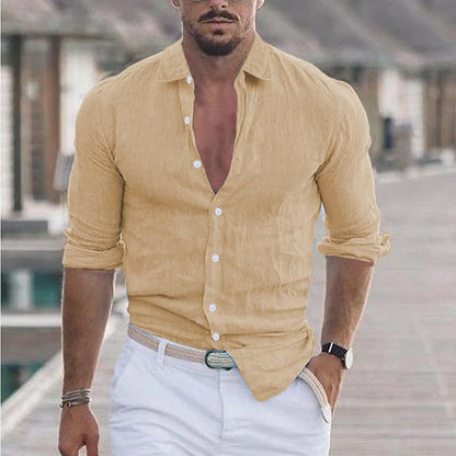 Men's Linen Dress Shirt Turn-Down Collar - Vonnera