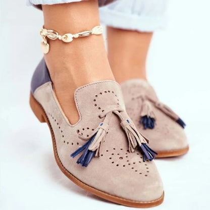 Men's Suede Loafers Perforated Dual Tassels Brown - Vonnera