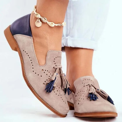 Men's Suede Loafers Perforated Dual Tassels Brown
