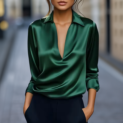 Women's Silk Blouse V-Neck Satin