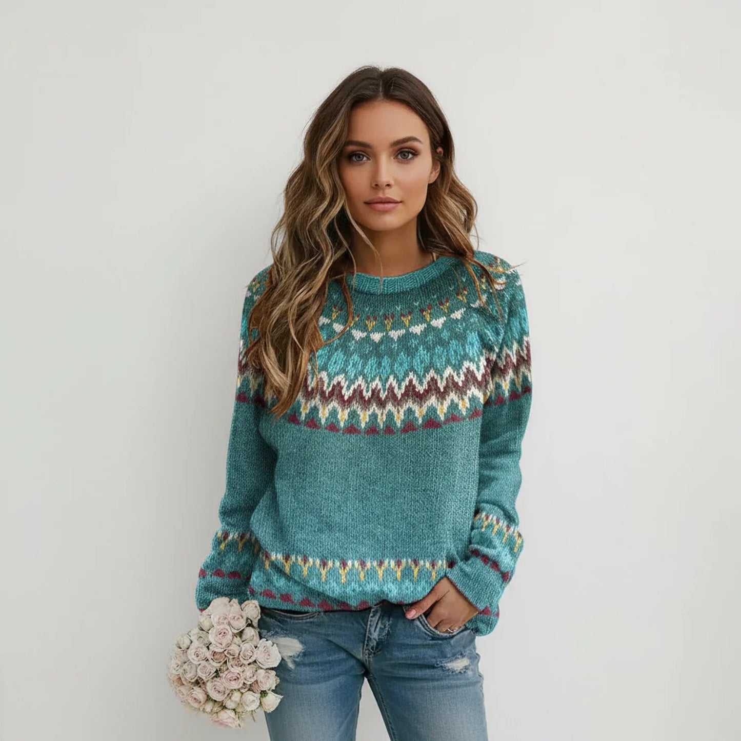 Women's Long Sleeve Patterned Sweater - Vonnera