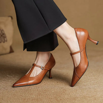 Women's Pointed Toe Ankle Heels T-Strap Design - Vonnera