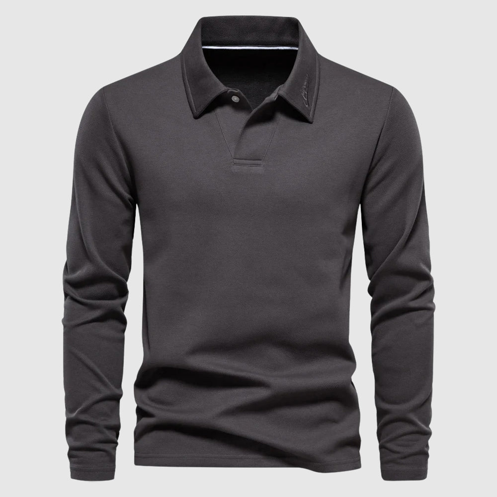 Men's Long Sleeve Polo Shirt Classic Collar Solid