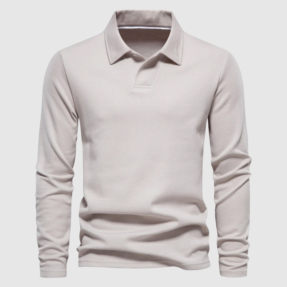Men's Long Sleeve Polo Shirt Classic Collar Solid