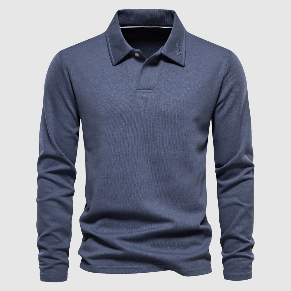 Men's Long Sleeve Polo Shirt Classic Collar Solid - Vonnera