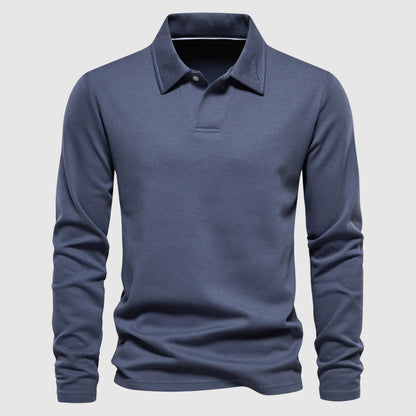 Men's Long Sleeve Polo Shirt Classic Collar Solid - Vonnera
