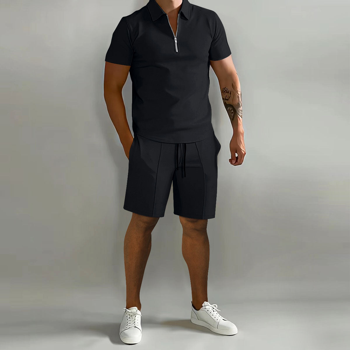 Men's Polo Shorts Set Two-Piece Zip