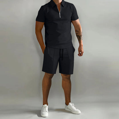 Men's Polo Shorts Set Two-Piece Zip