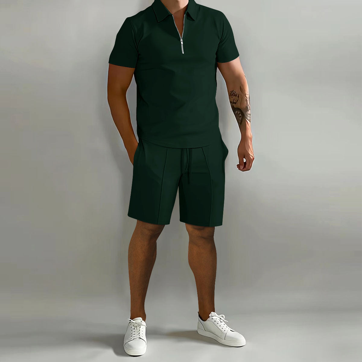 Men's Polo Shorts Set Two-Piece Zip