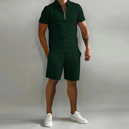 Men's Polo Shorts Set Two-Piece Zip