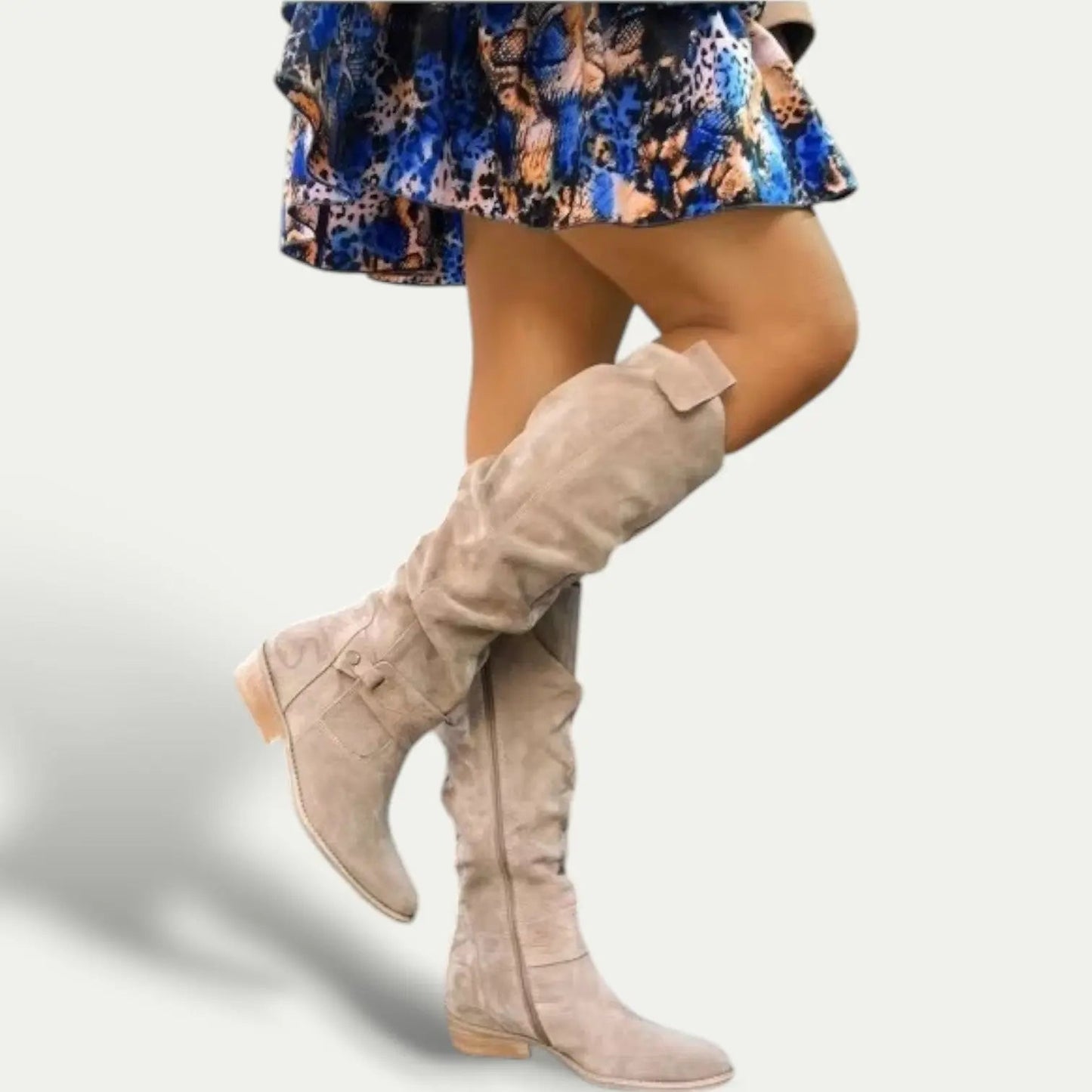 Women's Suede Cowboy Boots Low Heel Comfortable - Vonnera