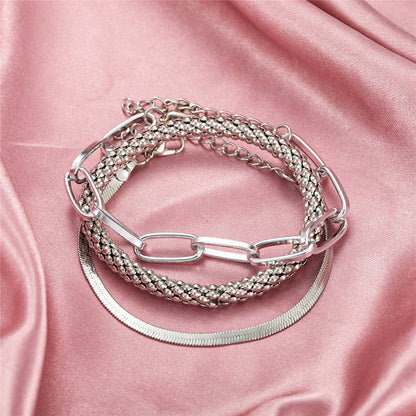 Women's Chain Bracelet Thick Link Stainless Steel Silver