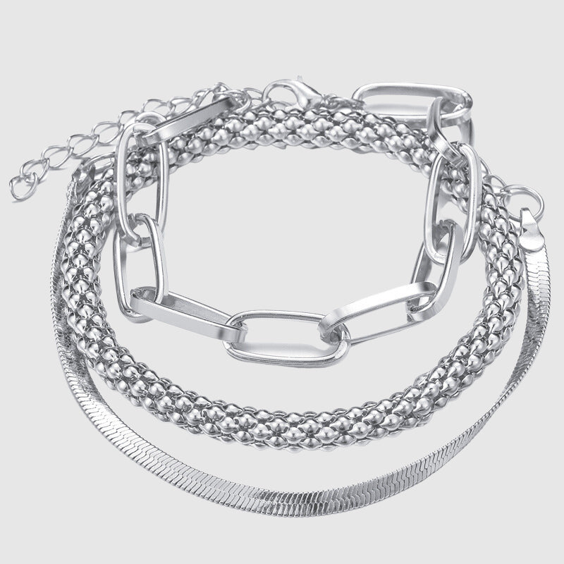 Women's Chain Bracelet Thick Link Stainless Steel Silver