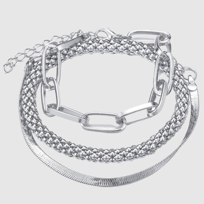 Women's Chain Bracelet Thick Link Stainless Steel Silver