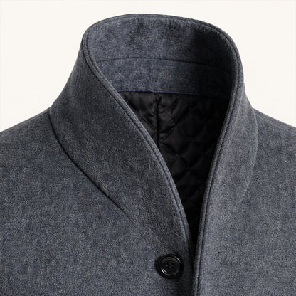 Men's Wool Blend Trench Coat Single Breasted Charcoal