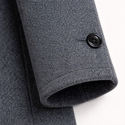 Men's Wool Blend Trench Coat Single Breasted Charcoal