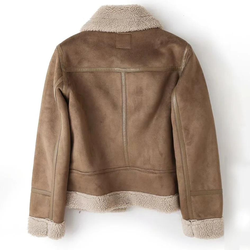 Macie Women's Leather Jacket Sherpa Lined Winter Tan