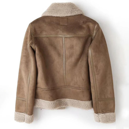 Macie Women's Leather Jacket Sherpa Lined Winter Tan
