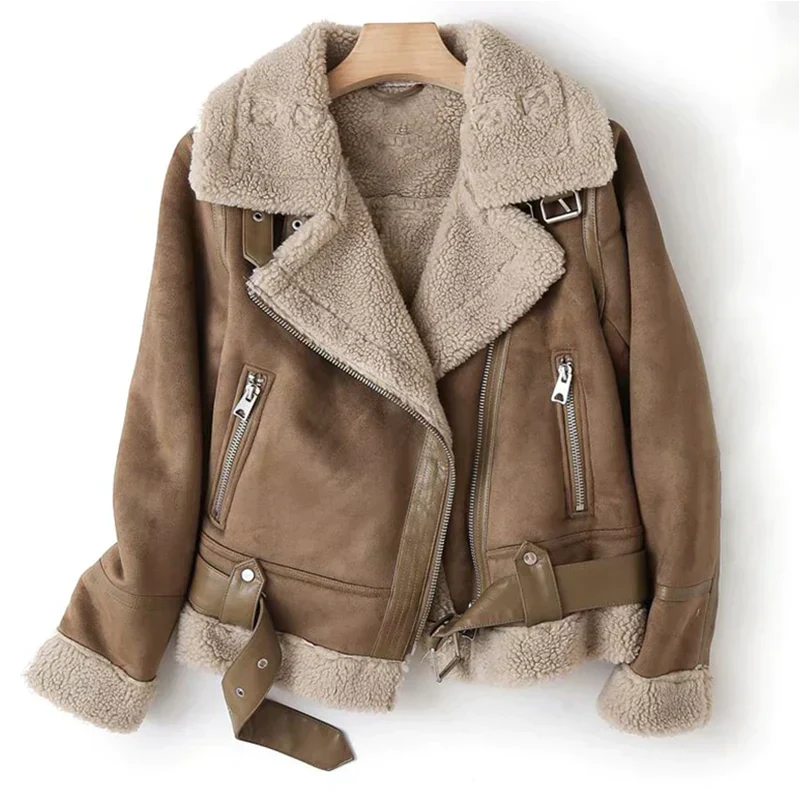 Macie Women's Leather Jacket Sherpa Lined Winter Tan - Vonnera