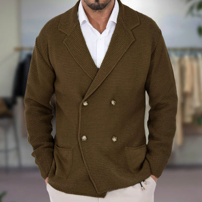 Men's Knit Cardigan Double-Breasted Blazer Style Navy Blue