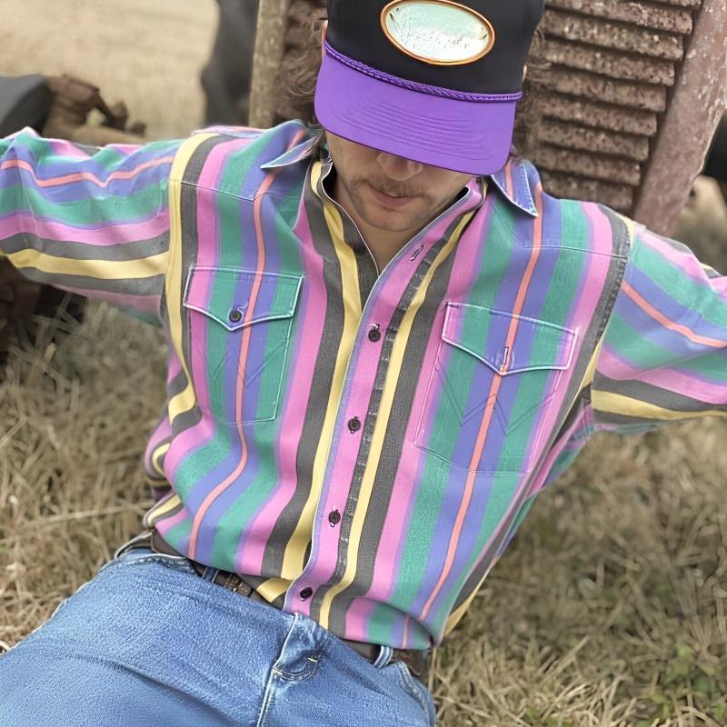 Weston Men's Retro Striped Long Sleeve Shirt - Vonnera