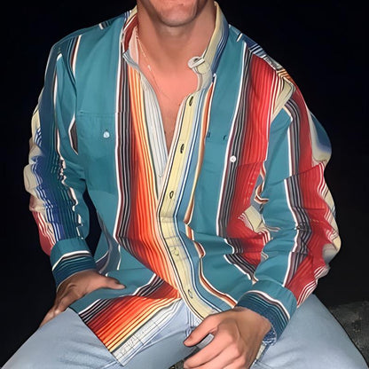 Weston Men's Retro Striped Long Sleeve Shirt