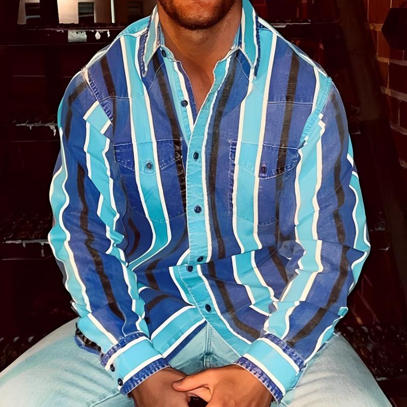 Weston Men's Retro Striped Long Sleeve Shirt