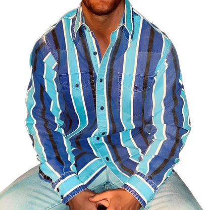 Weston Men's Retro Striped Long Sleeve Shirt