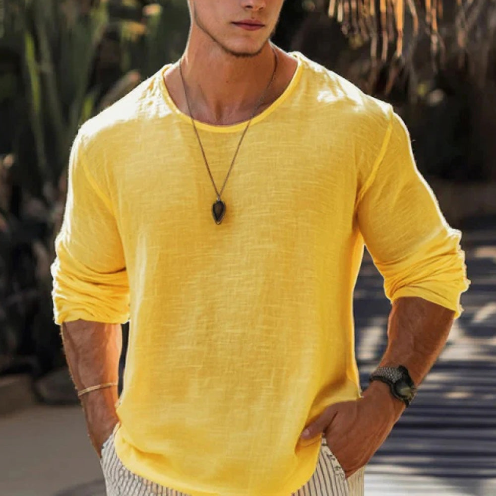 Men's Cotton Linen Long Sleeve Tee - Vonnera