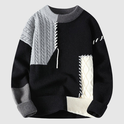 Men's Cable Knit Sweater Color Block Design