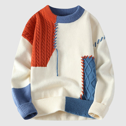 Men's Cable Knit Sweater Color Block Design - Vonnera