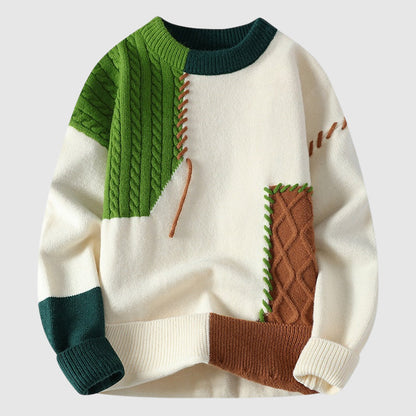 Men's Cable Knit Sweater Color Block Design