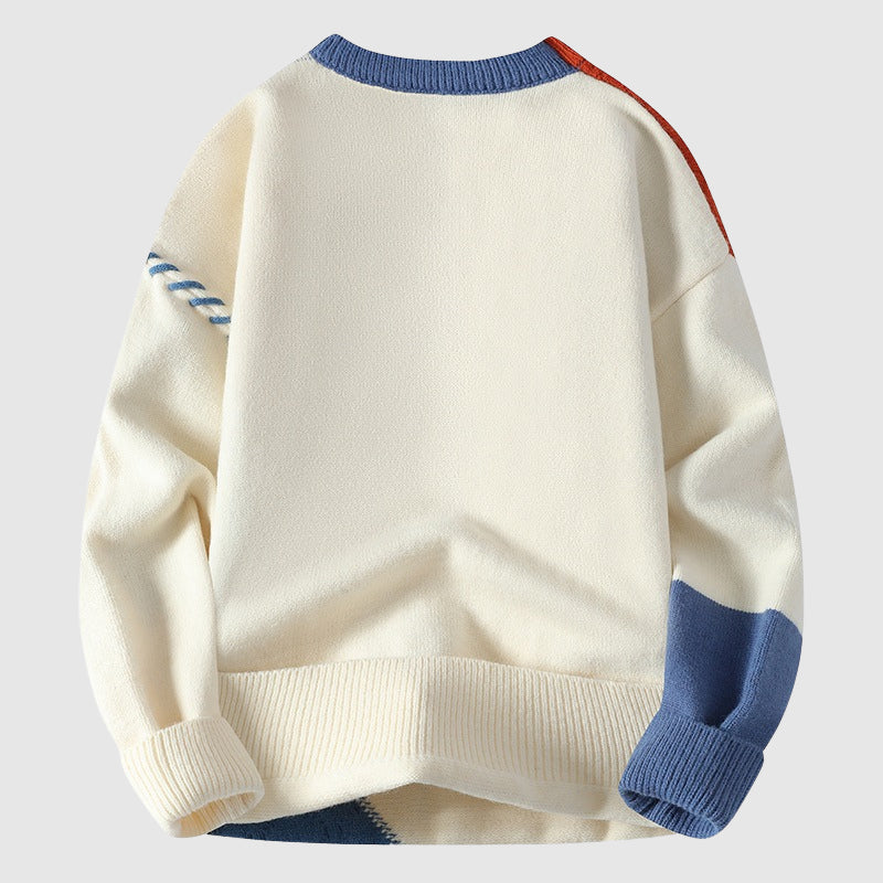 Men's Cable Knit Sweater Color Block Design