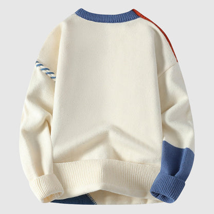 Men's Cable Knit Sweater Color Block Design