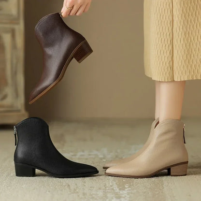Women's Pointed Ankle Boots Slip On Heel