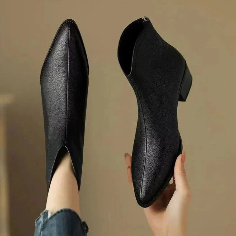 Women's Pointed Ankle Boots Slip On Heel