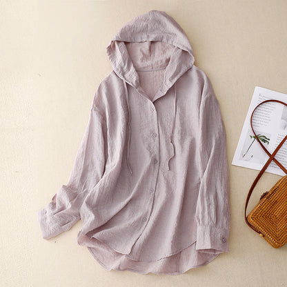 Women's Hooded Button Front Blouse - Vonnera