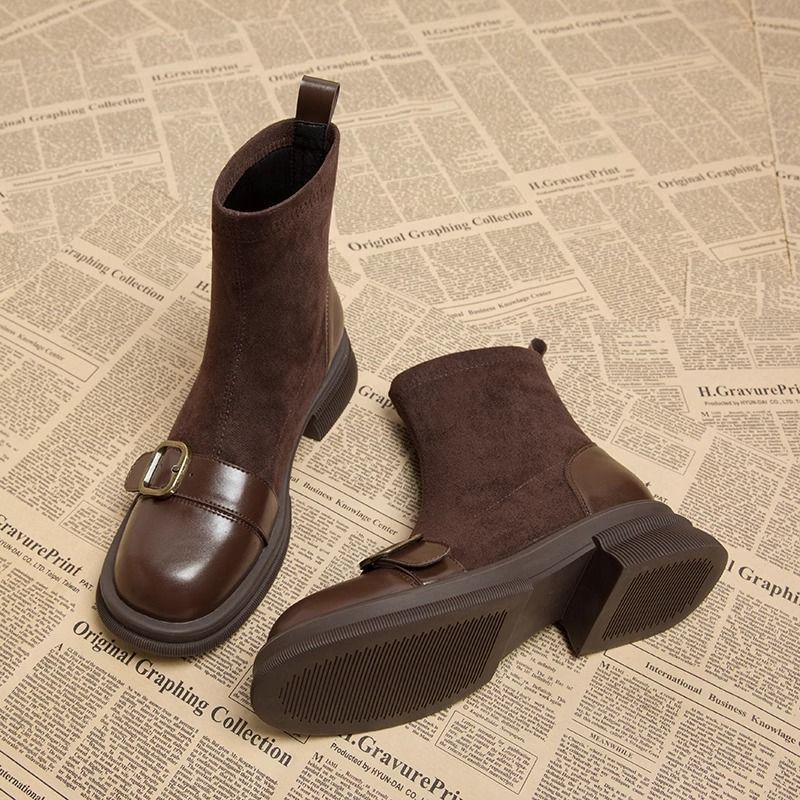 Women's Ankle Boots Chunky Buckle Detail - Vonnera