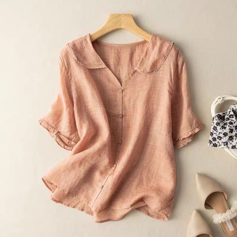 Women's Blouse Scalloped Button Collar