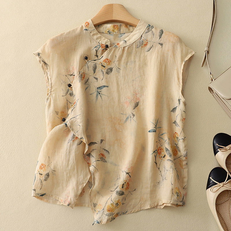 Women's Sleeveless Vintage Floral Blouse - Vonnera