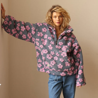 Women's Quarter-Zip Floral Sweater