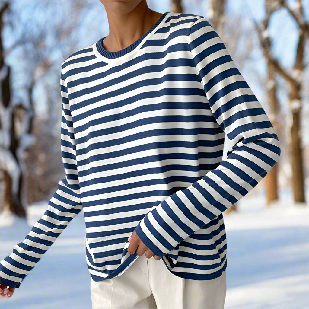 Women's Striped Cotton Long Sleeve T-Shirt - Vonnera