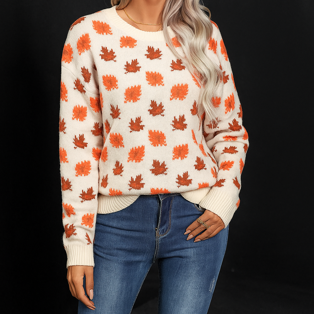 Women's Knit Pullover Leaf Pattern - Vonnera