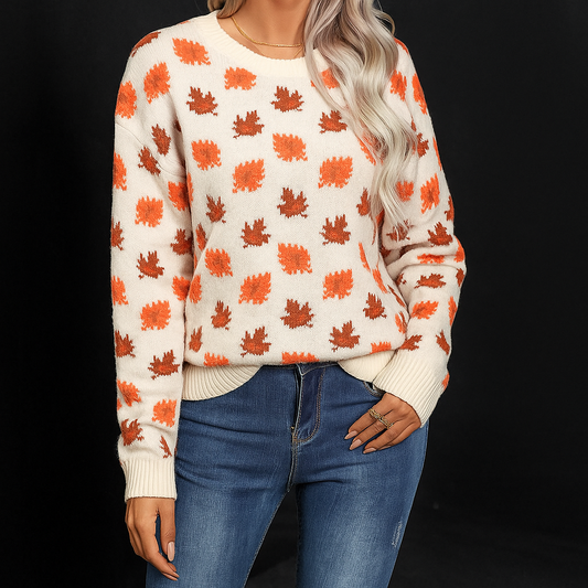 Women's Knit Pullover Leaf Pattern - Vonnera