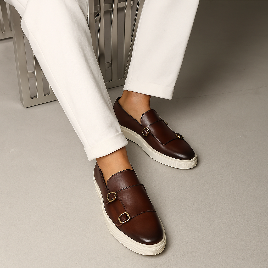 Men's Faux Leather Loafers Buckle Slip On Shoes