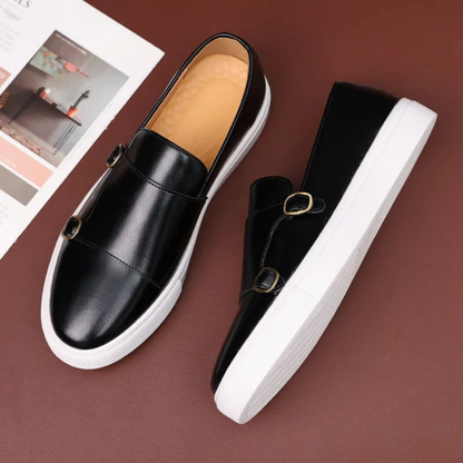 Men's Faux Leather Loafers Buckle Slip On Shoes