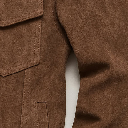 Men's Suede Cargo Jacket Lightweight Vintage Brown