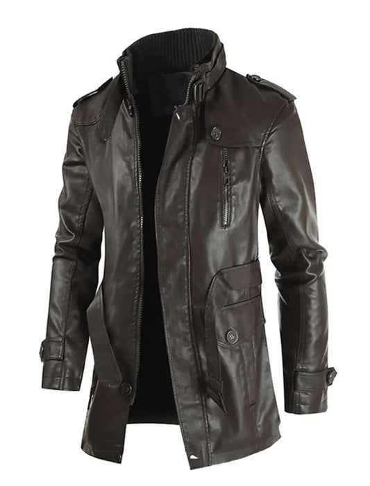 Men's Leather Long Coat - Vonnera